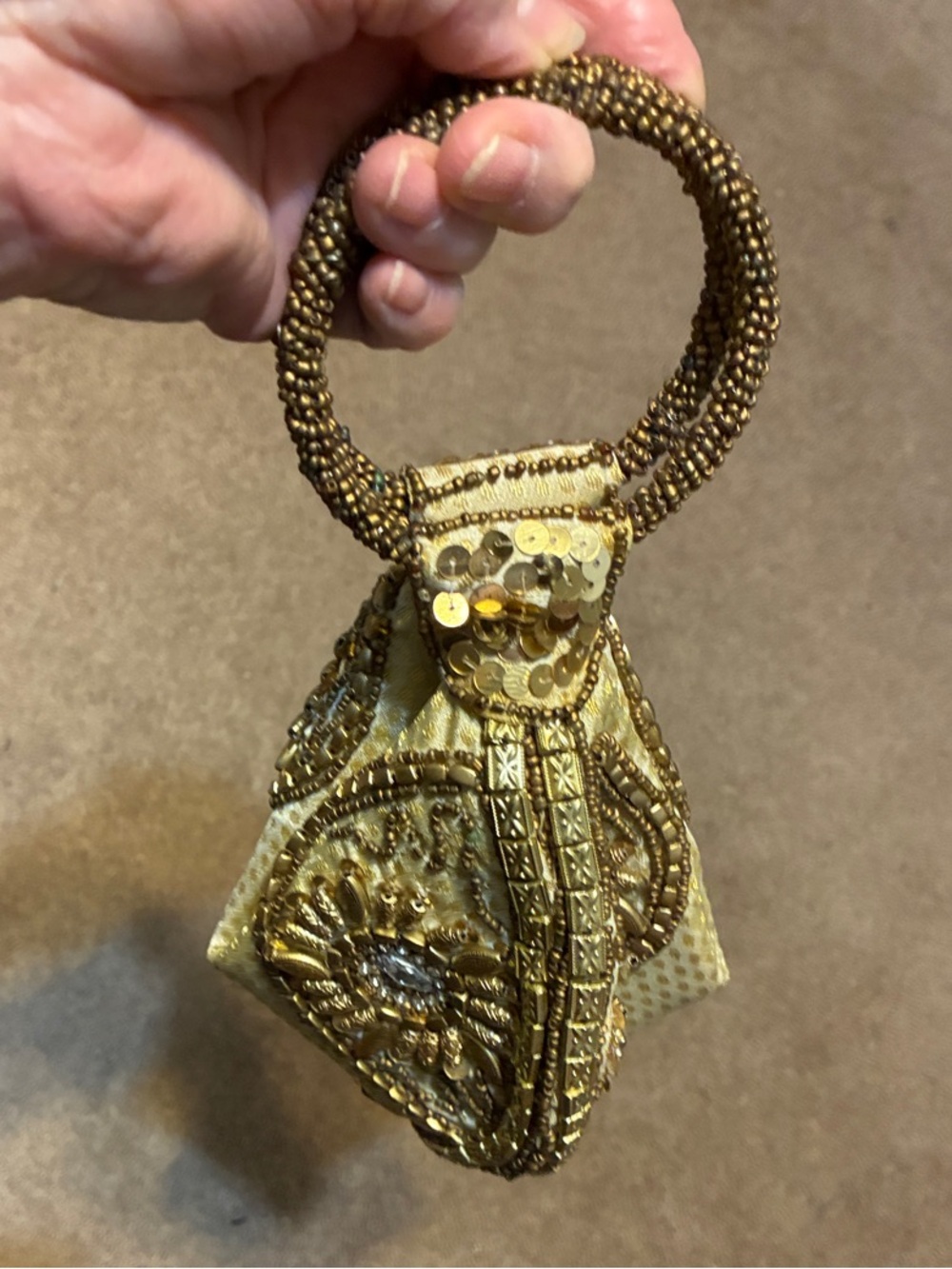 Gold Sequin Beaded Wristlet Clutch
